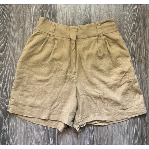 MANGO MNG High Waist Linen Blend Tailored Shorts Tan Summer Resort Size M - Picture 1 of 6